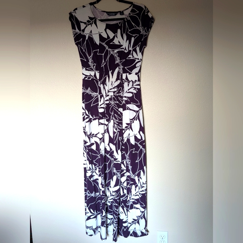 NWOT Lands' End Botanical Print Black and White Sleeveless Maxi Dress Si…